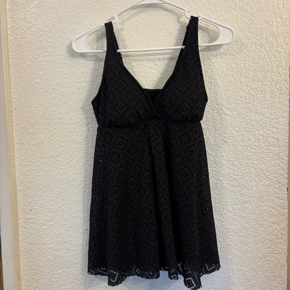 Swim Solutions Black Crochet Flyaway Tummy Control Swimdress Women Size 8 - Picture 6 of 11